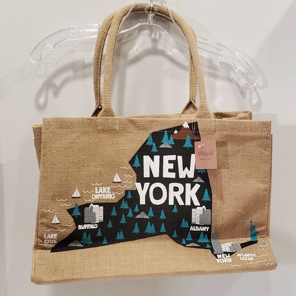 New York State Market Tote Bag-Straw-reusable-Shopping-17x12x6 inch-Souvenir-NWT - Picture 1 of 9